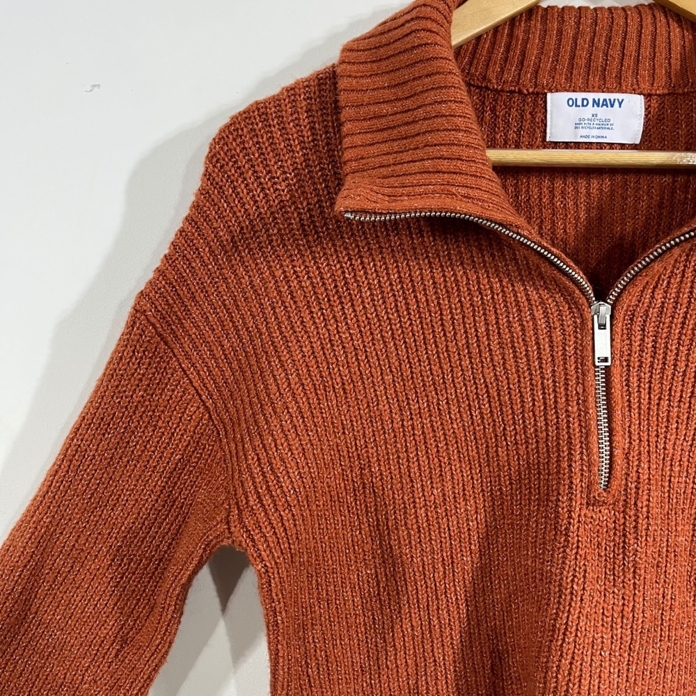 Old Navy Granola Boho Orange Shaker Stitch 1/4 Zip Pullover Sweater Womens XS - Picture 2 of 7